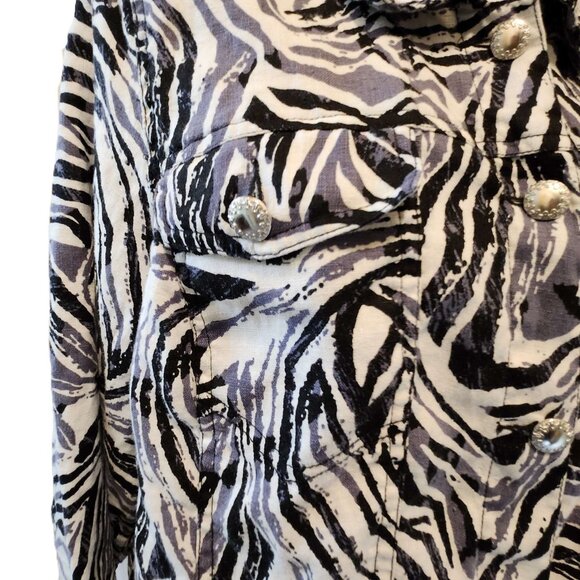 ❤️ 4/$20 Lucy & Laurel Woman jacket Zebra stripe Women's 2X button-up 100% linen - Picture 2 of 11